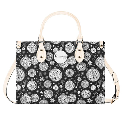 Black and White Ornament Luxury Women Leather Handbag - DeRose Seasonal