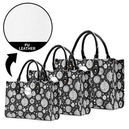 Black and White Ornament Luxury Women Leather Handbag - DeRose Seasonal