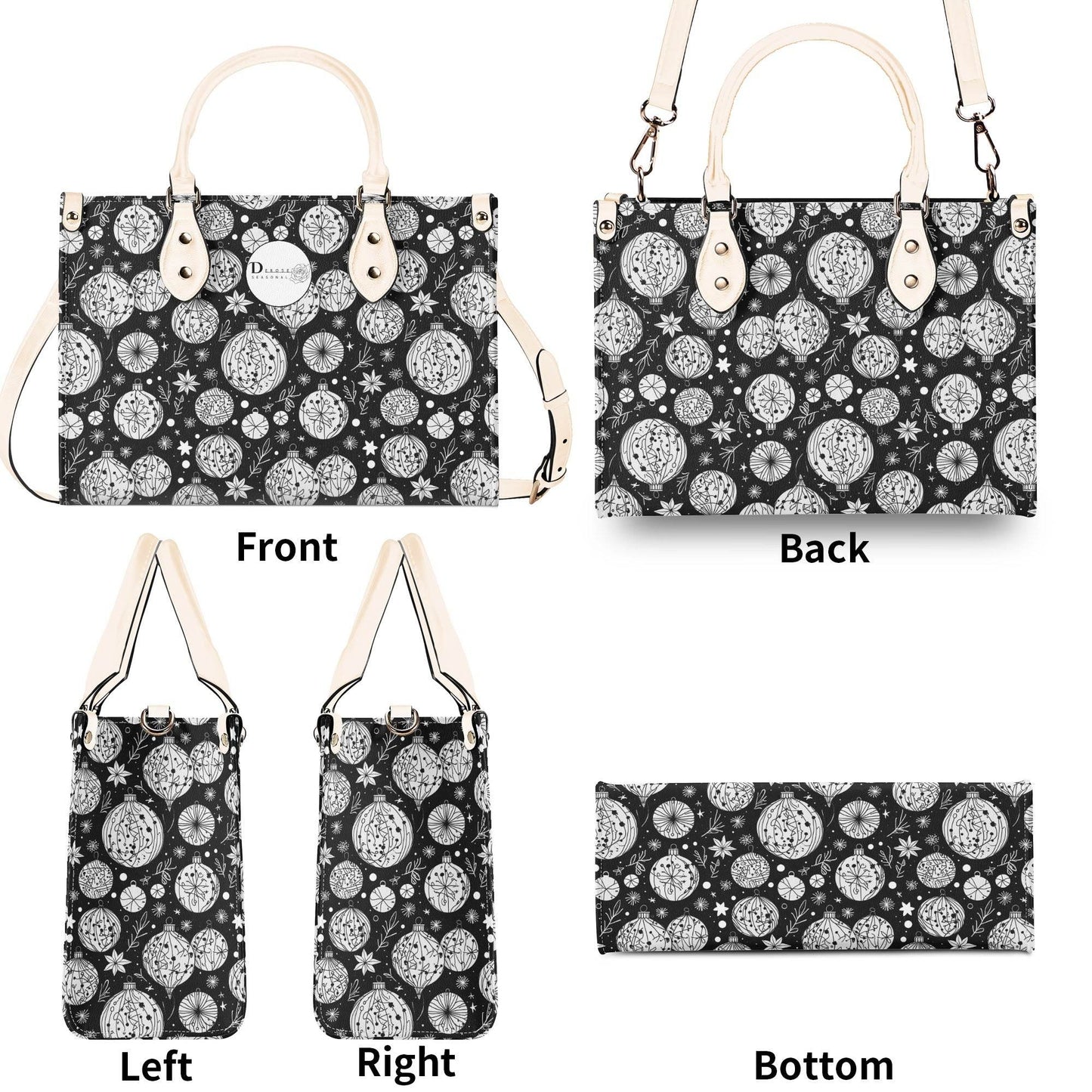 Black and White Ornament Luxury Women Leather Handbag - DeRose Seasonal