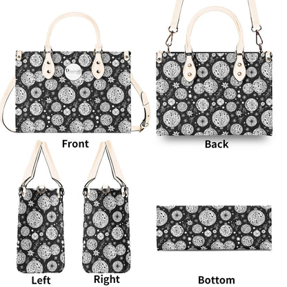 Black and White Ornament Luxury Women Leather Handbag - DeRose Seasonal