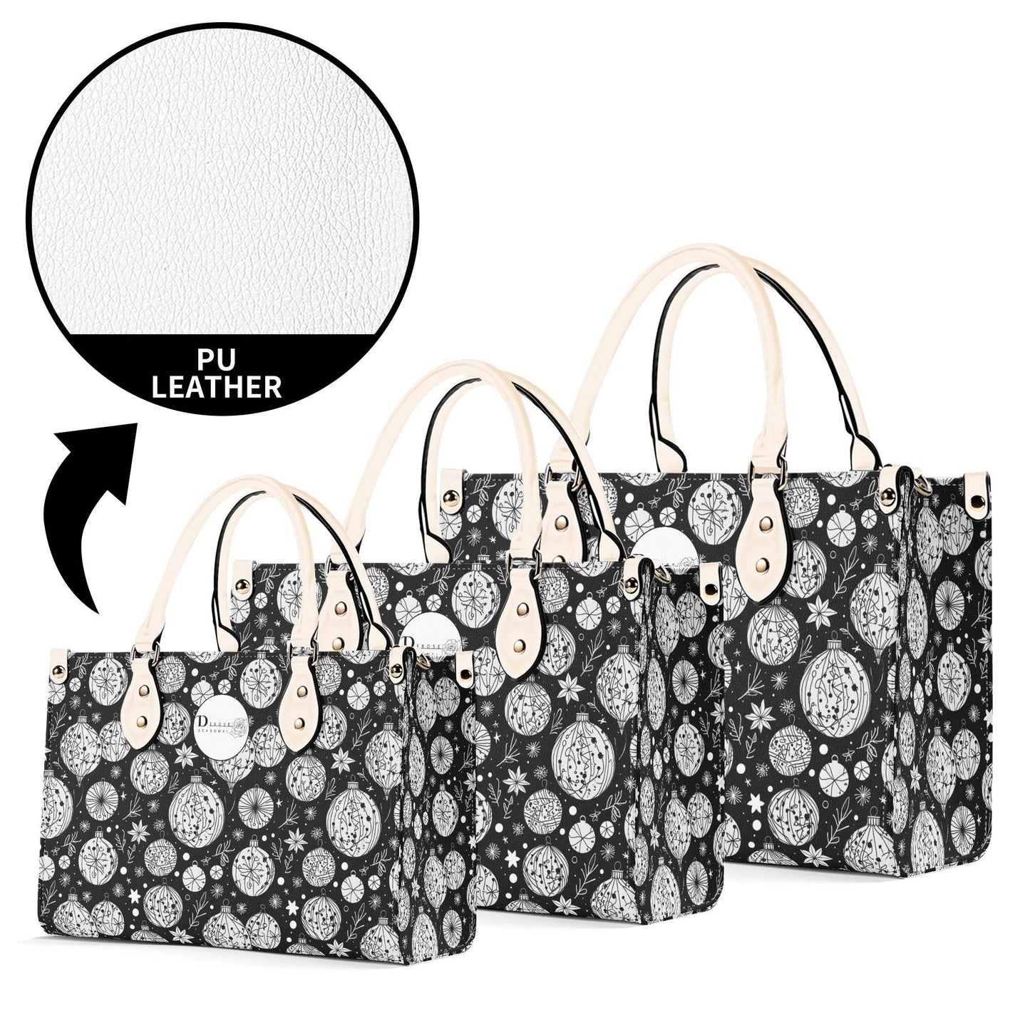Black and White Ornament Luxury Women Leather Handbag - DeRose Seasonal
