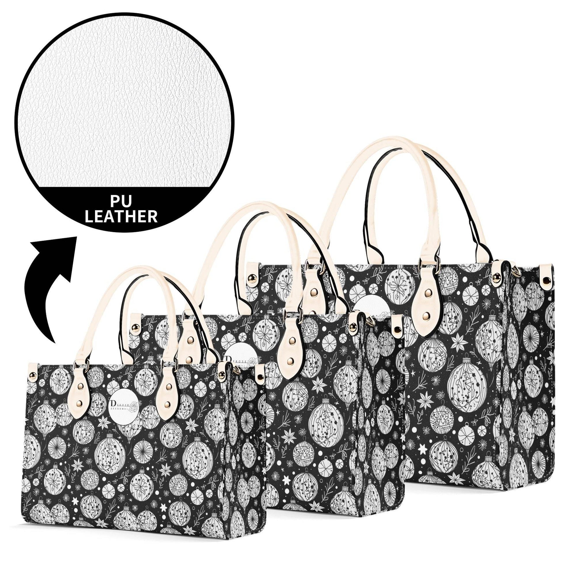 Black and White Ornament Luxury Women Leather Handbag - DeRose Seasonal