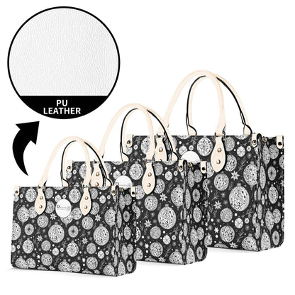 Black and White Ornament Luxury Women Leather Handbag - DeRose Seasonal