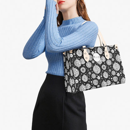Black and White Ornament Luxury Women Leather Handbag - DeRose Seasonal