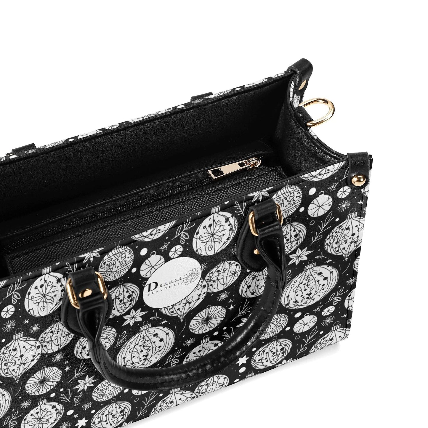 Black and White Ornament Luxury Women Leather Handbag - DeRose Seasonal