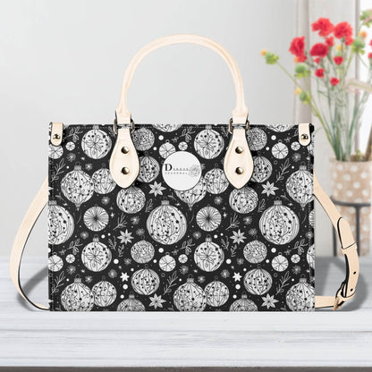 Black and White Ornament Luxury Women Leather Handbag - DeRose Seasonal