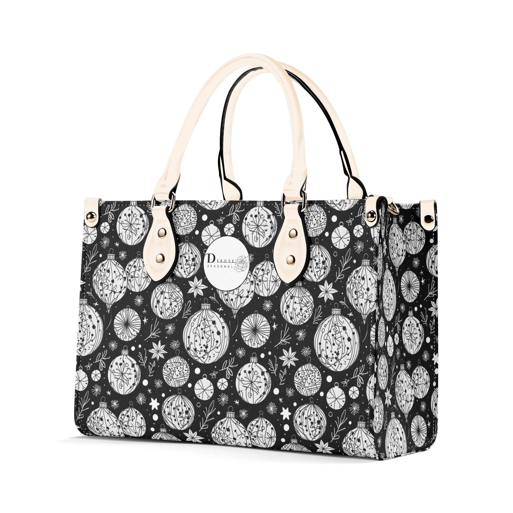 Black and White Ornament Luxury Women Leather Handbag - DeRose Seasonal