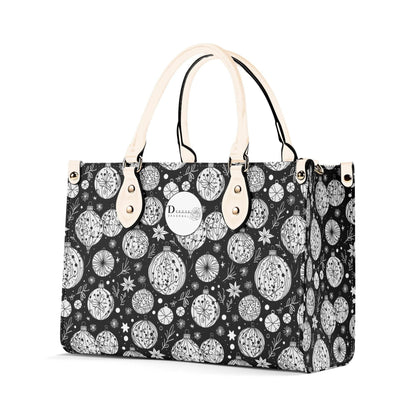 Black and White Ornament Luxury Women Leather Handbag - DeRose Seasonal
