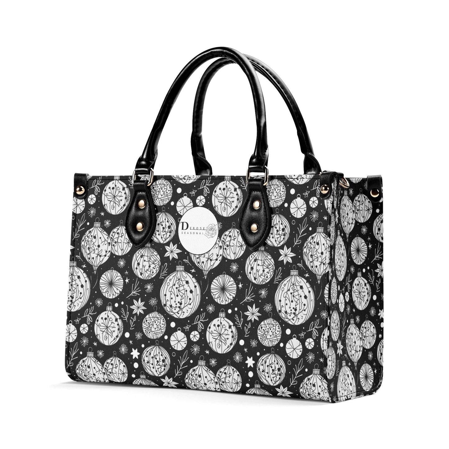 Black and White Ornament Luxury Women Leather Handbag - DeRose Seasonal