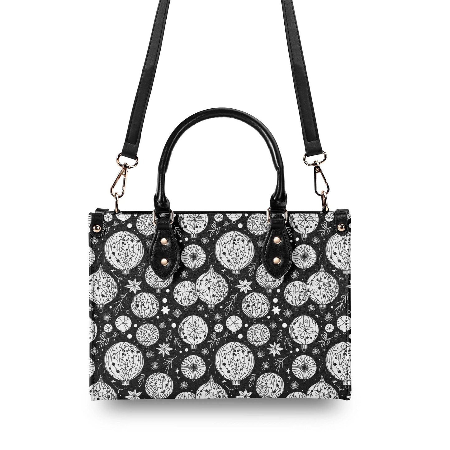 Black and White Ornament Luxury Women Leather Handbag - DeRose Seasonal