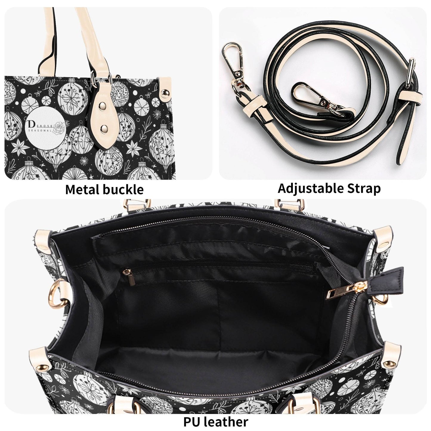 Black and White Ornament Luxury Women Leather Handbag - DeRose Seasonal