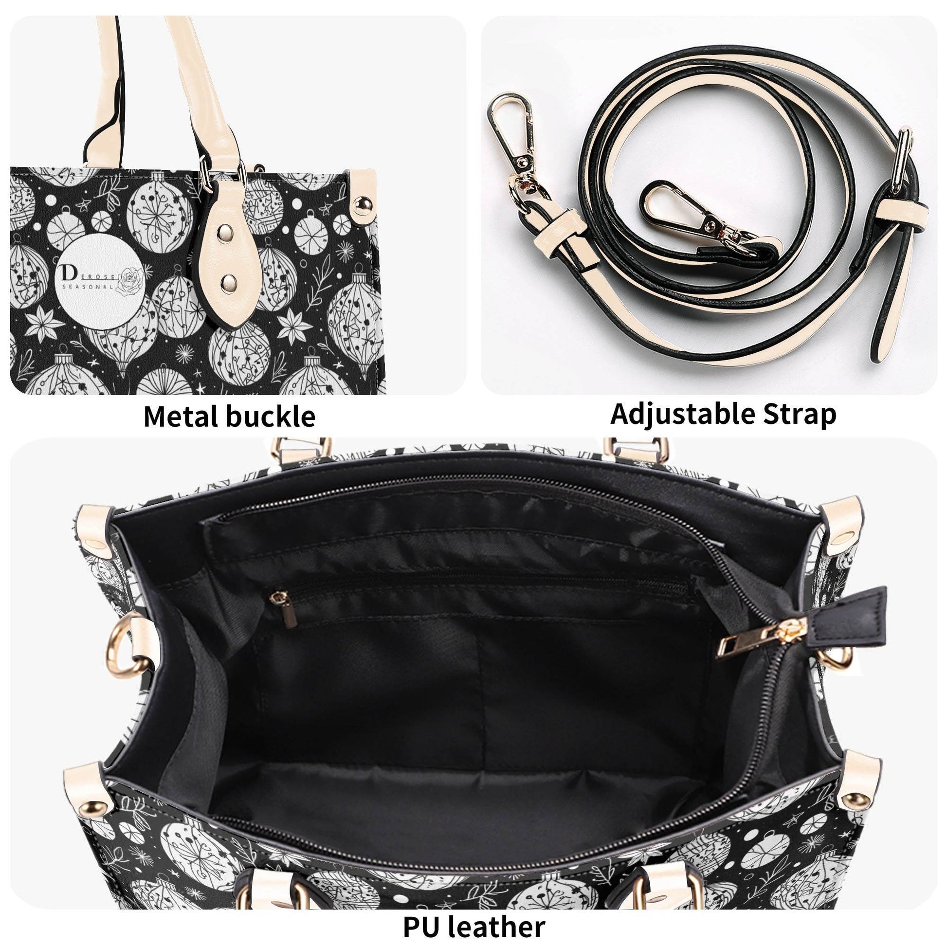 Black and White Ornament Luxury Women Leather Handbag - DeRose Seasonal