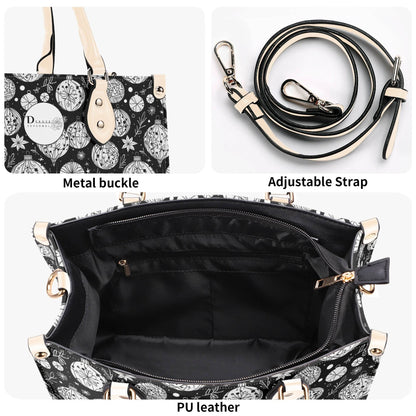 Black and White Ornament Luxury Women Leather Handbag - DeRose Seasonal