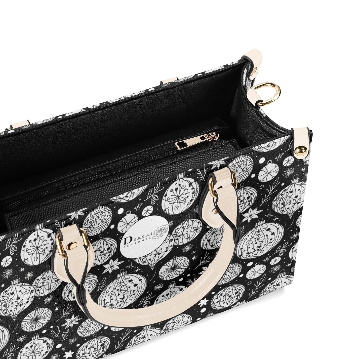 Black and White Ornament Luxury Women Leather Handbag - DeRose Seasonal