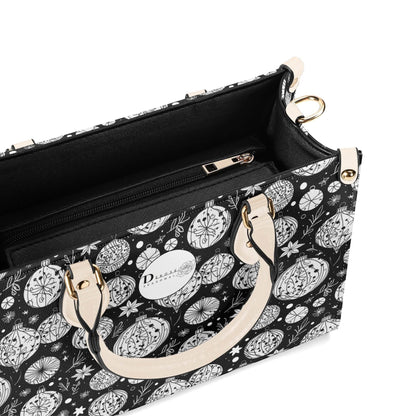 Black and White Ornament Luxury Women Leather Handbag - DeRose Seasonal