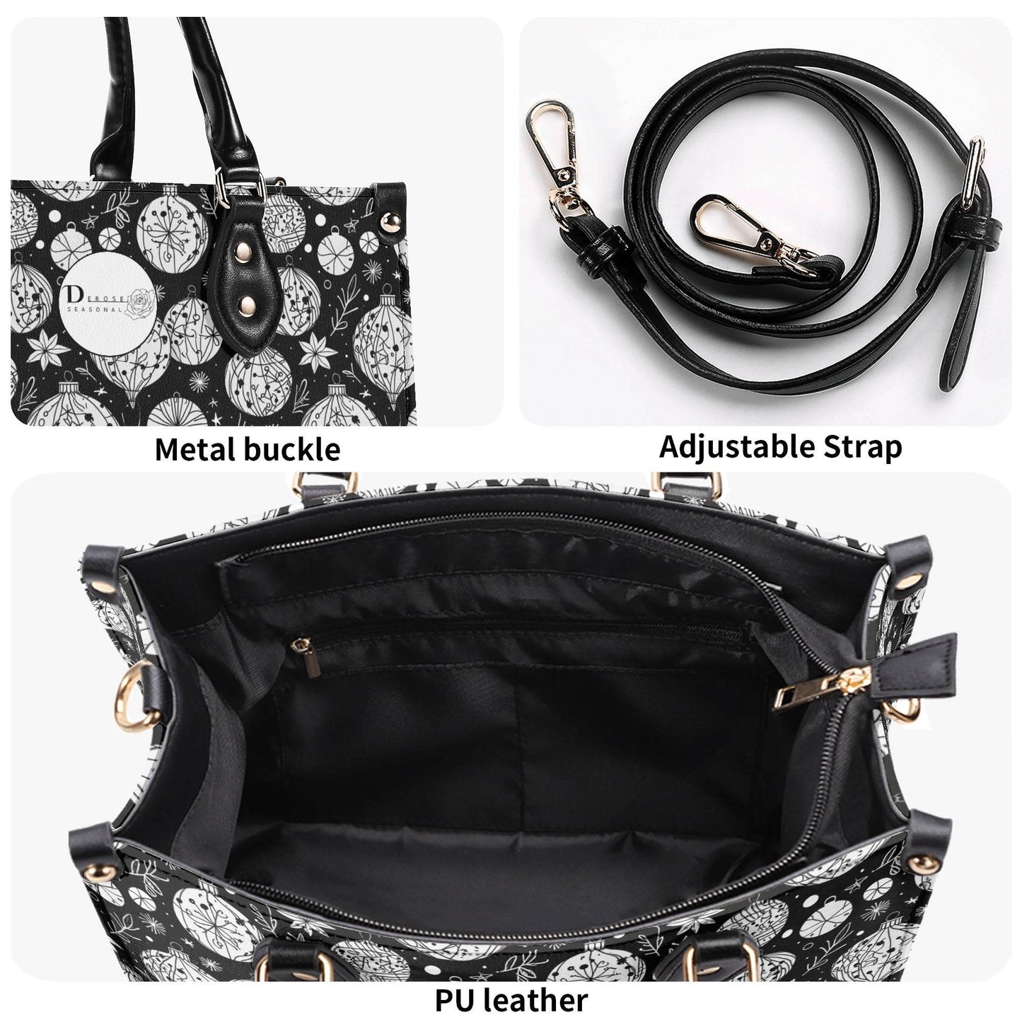 Black and White Ornament Luxury Women Leather Handbag - DeRose Seasonal