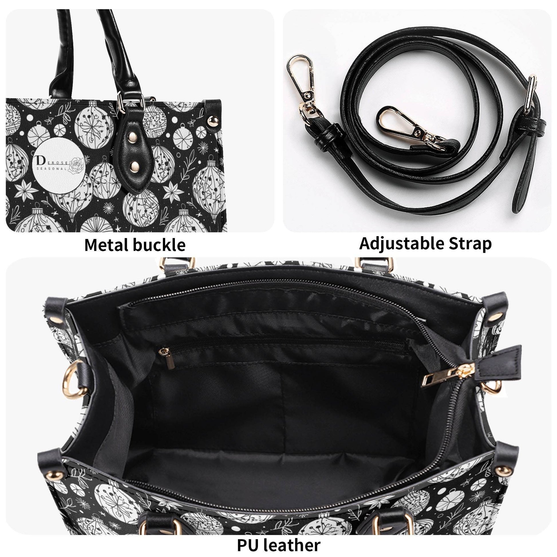 Black and White Ornament Luxury Women Leather Handbag - DeRose Seasonal