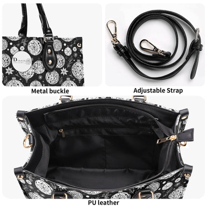 Black and White Ornament Luxury Women Leather Handbag - DeRose Seasonal