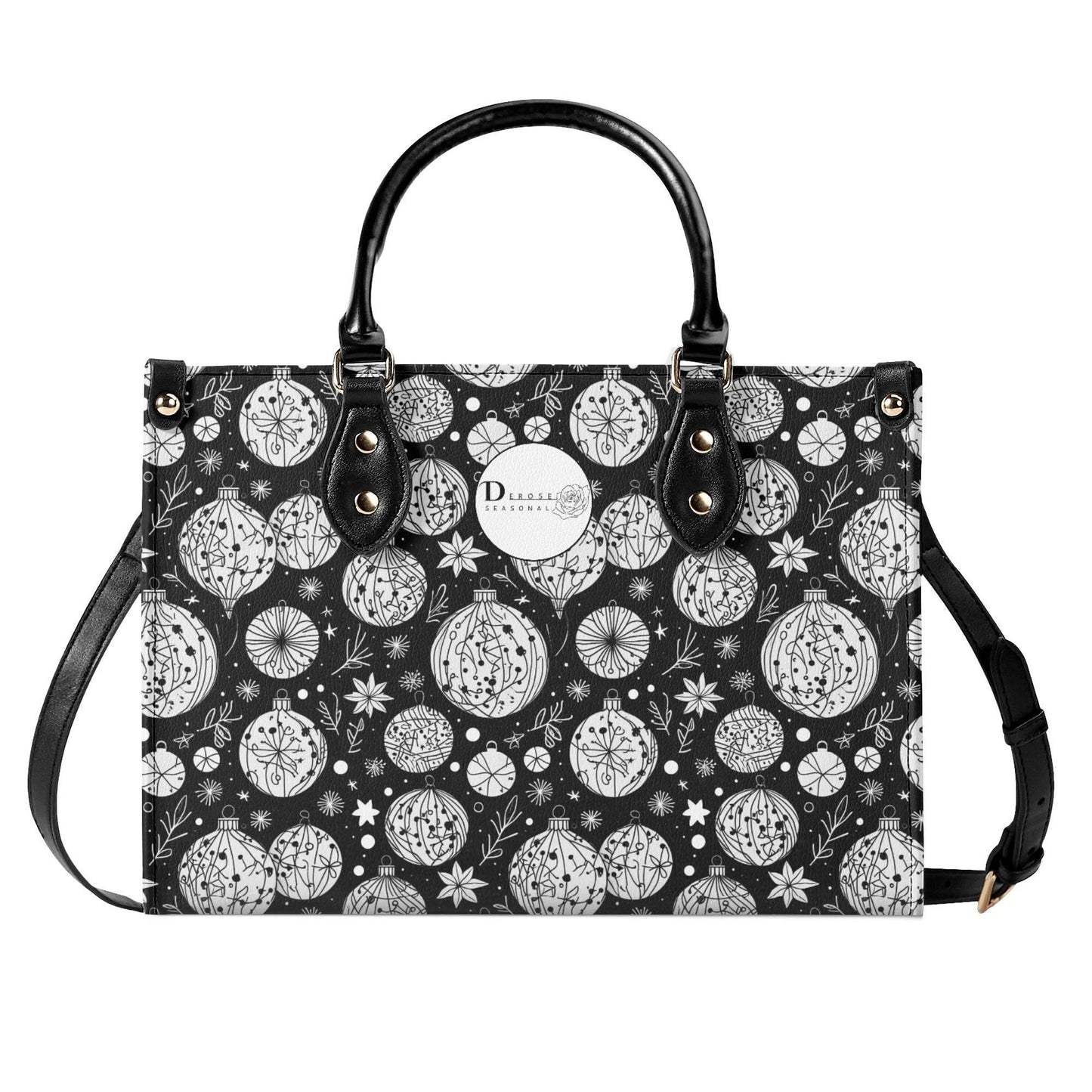 Black and White Ornament Luxury Women Leather Handbag - DeRose Seasonal