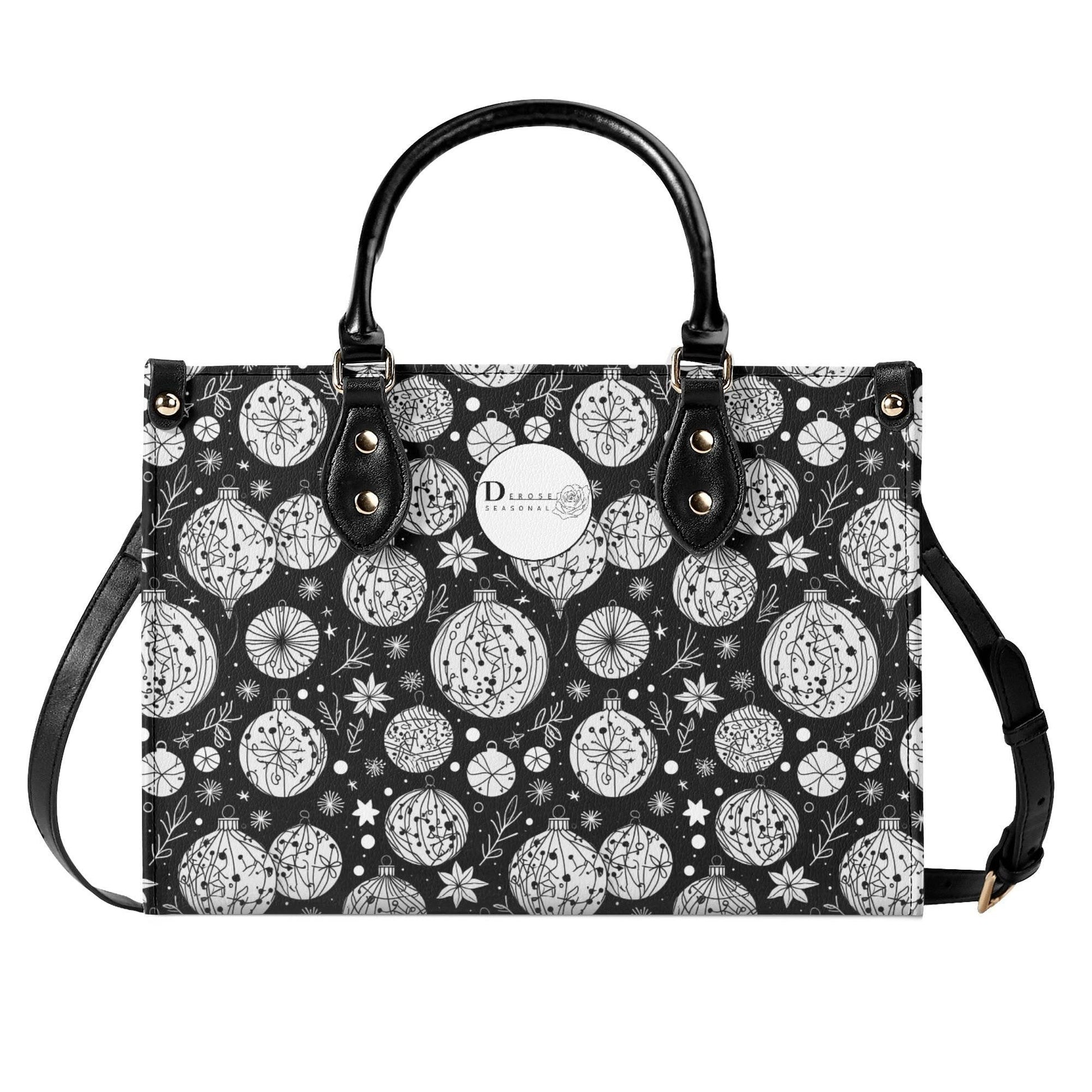 Black and White Ornament Luxury Women Leather Handbag - DeRose Seasonal