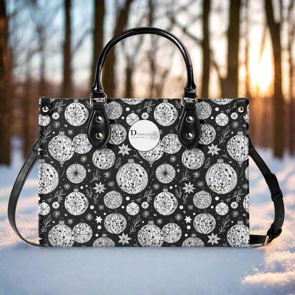 Black and White Ornament Luxury Women Leather Handbag - DeRose Seasonal