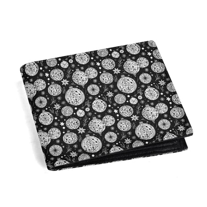 Black and White Ornament Men's Minimalist Leather Folded Wallet - DeRose Seasonal