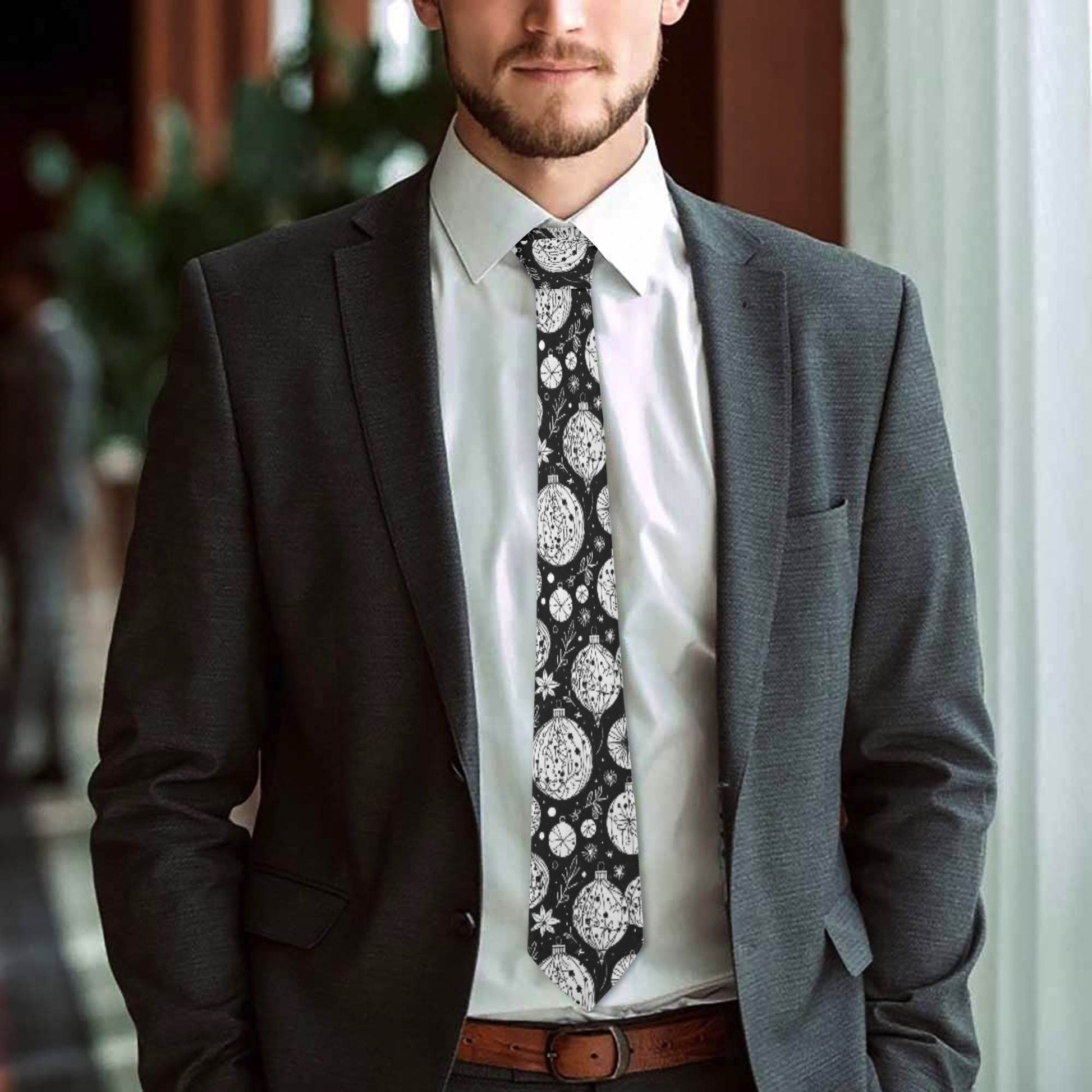 Black and White Ornament Necktie - DeRose Seasonal