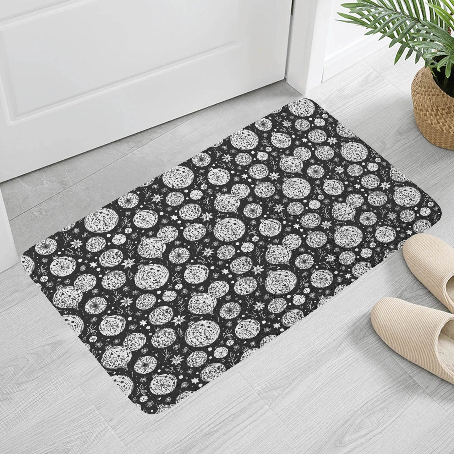Black and White Ornament Plush Indoor Doormat - DeRose Seasonal