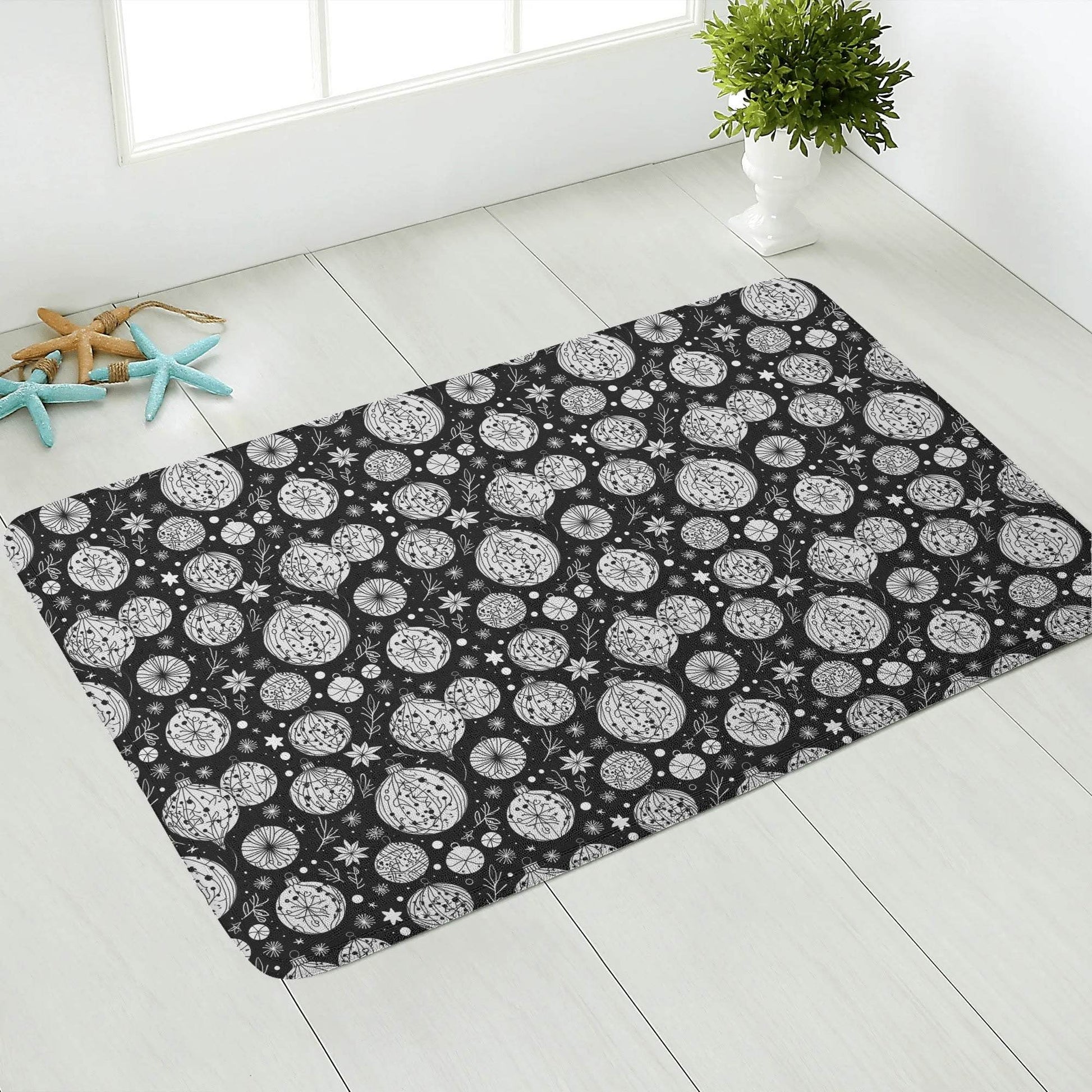 Black and White Ornament Plush Indoor Doormat - DeRose Seasonal