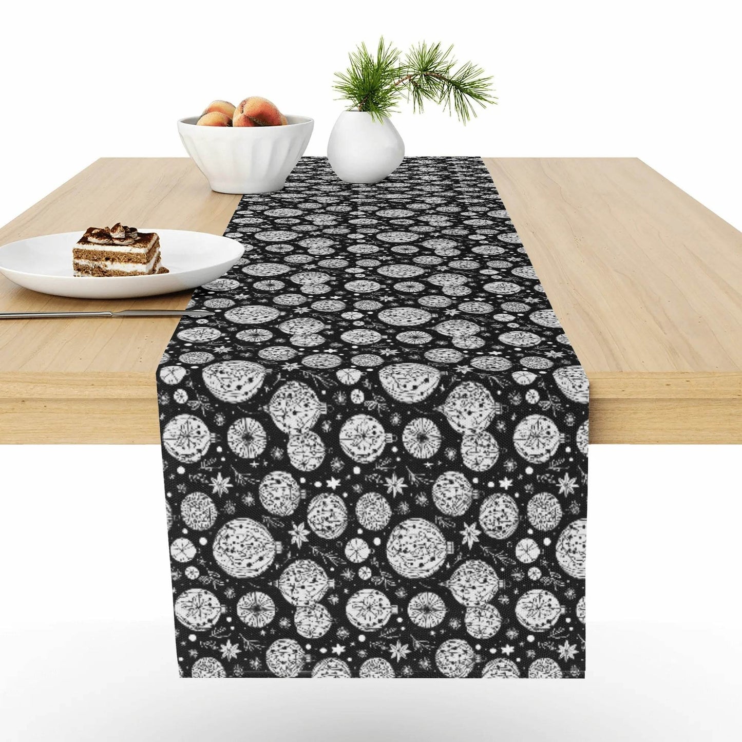 Black and White Ornament Polyester Table Runner - DeRose Seasonal