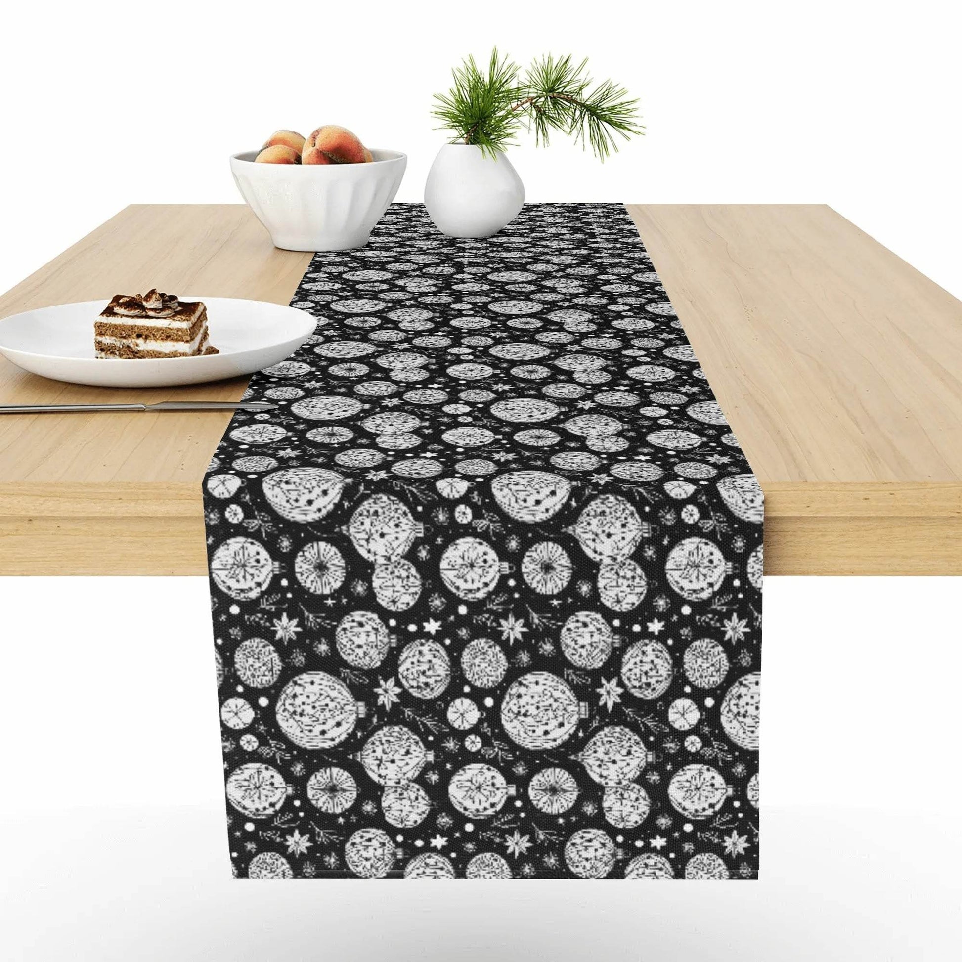 Black and White Ornament Polyester Table Runner - DeRose Seasonal