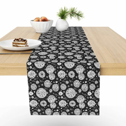 Black and White Ornament Polyester Table Runner - DeRose Seasonal