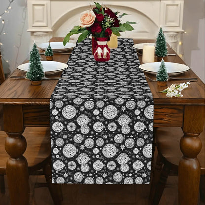 Black and White Ornament Polyester Table Runner - DeRose Seasonal
