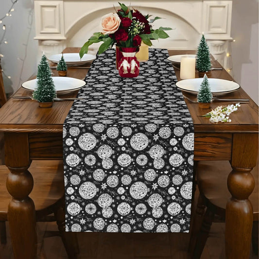 Black and White Ornament Polyester Table Runner - DeRose Seasonal