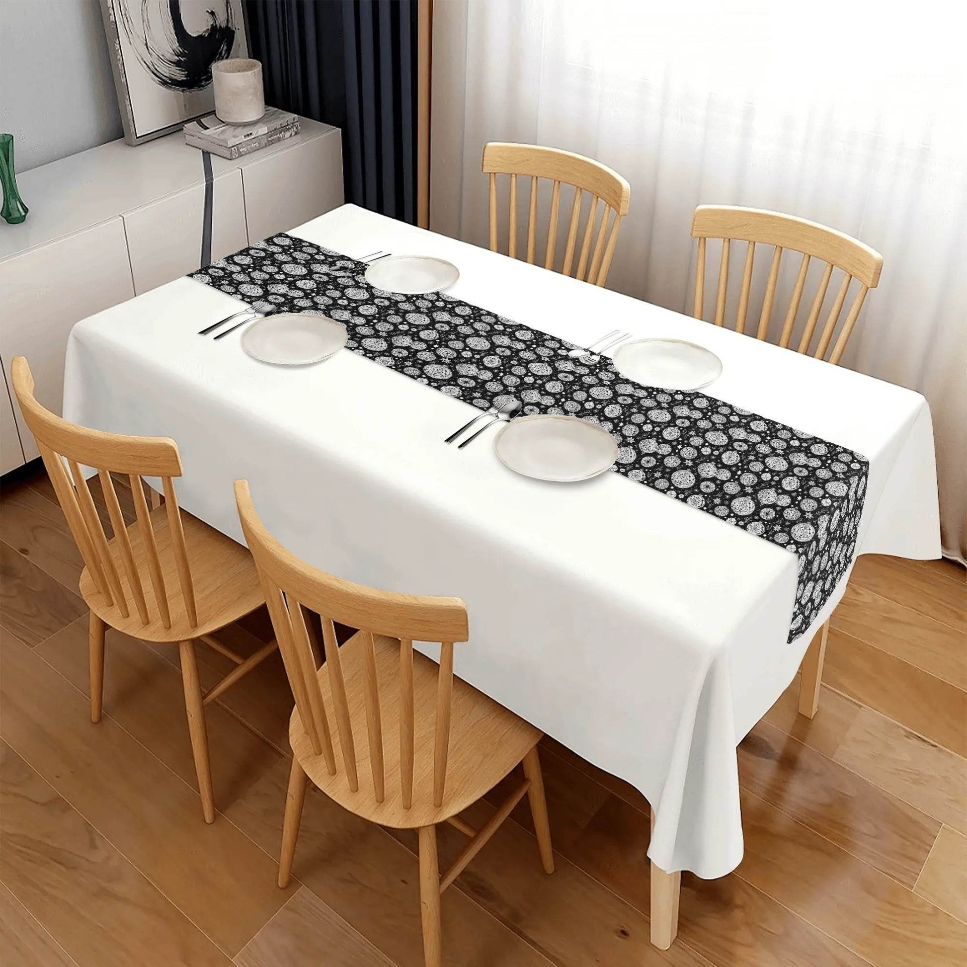 Black and White Ornament Polyester Table Runner - DeRose Seasonal