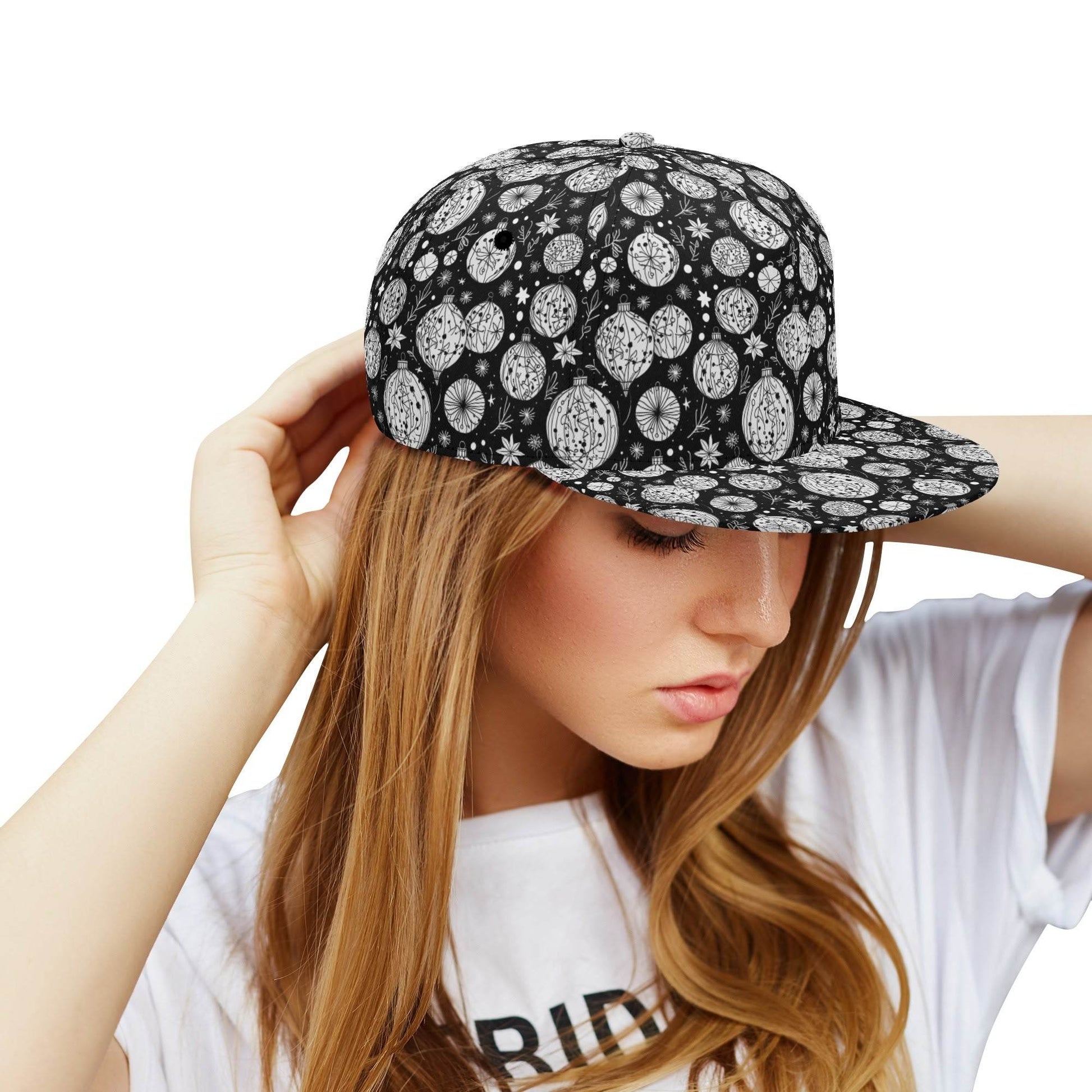 Black and White Ornament Unisex Classic Snapbacks - DeRose Seasonal