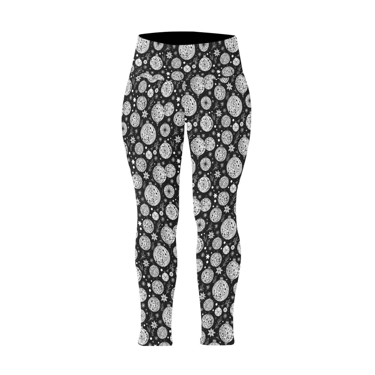 Black and White Ornament Women's Plus Size High Waited Leggings Women's High Waist Leggings(Plus Size)(ModelL45) - DeRose Seasonal