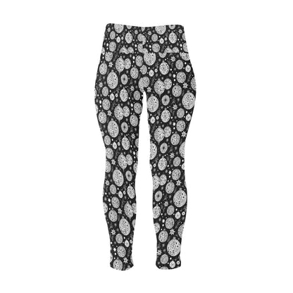 Black and White Ornament Women's Plus Size High Waited Leggings Women's High Waist Leggings(Plus Size)(ModelL45) - DeRose Seasonal