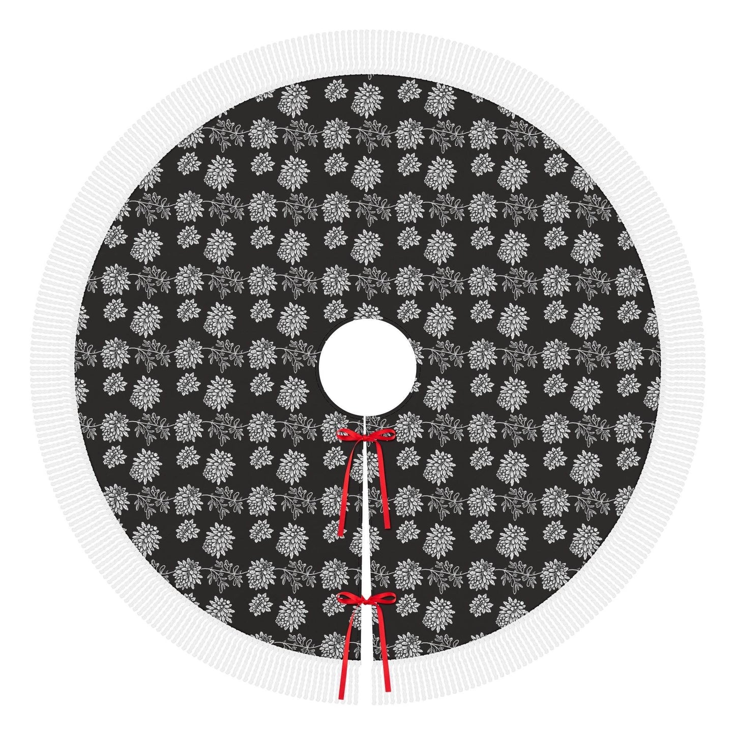 Black and White Pine Fringed Christmas Tree Skirts - DeRose Seasonal