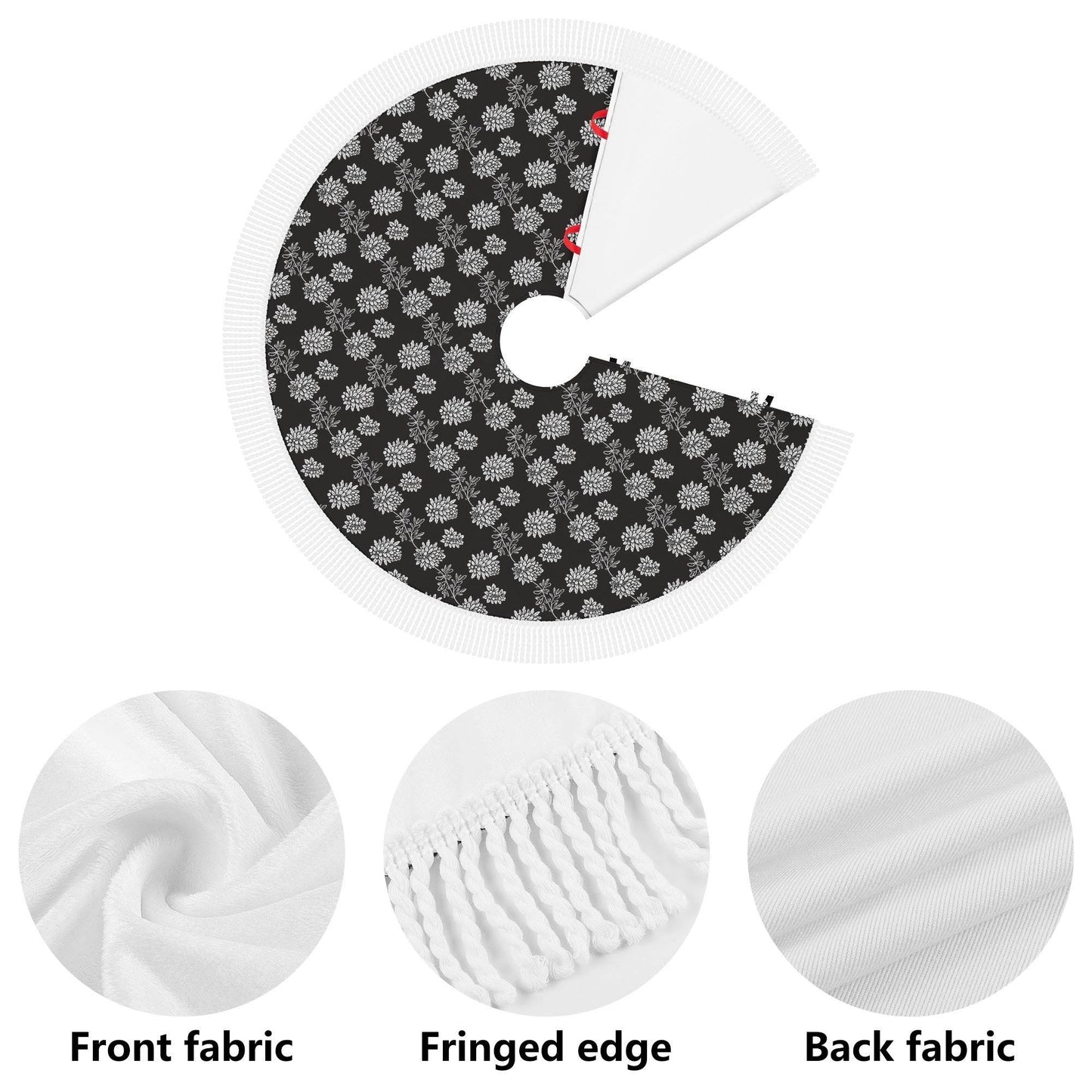 Black and White Pine Fringed Christmas Tree Skirts - DeRose Seasonal
