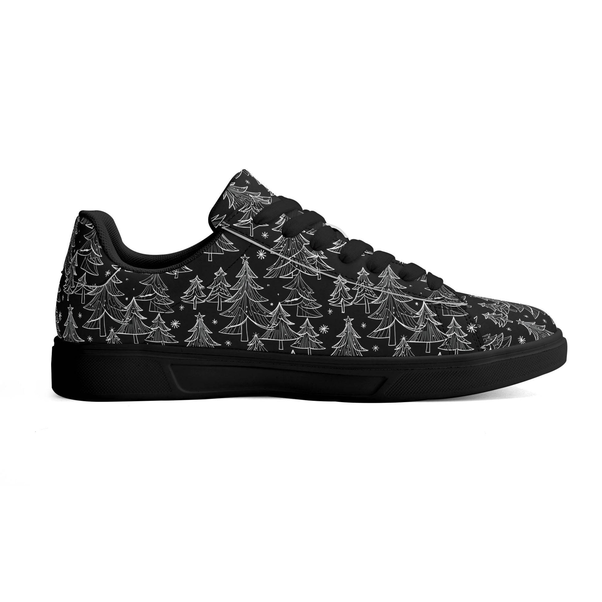 Black and White Trees Adult Lightweight Brand Low Top Leather Shoes - DeRose Seasonal