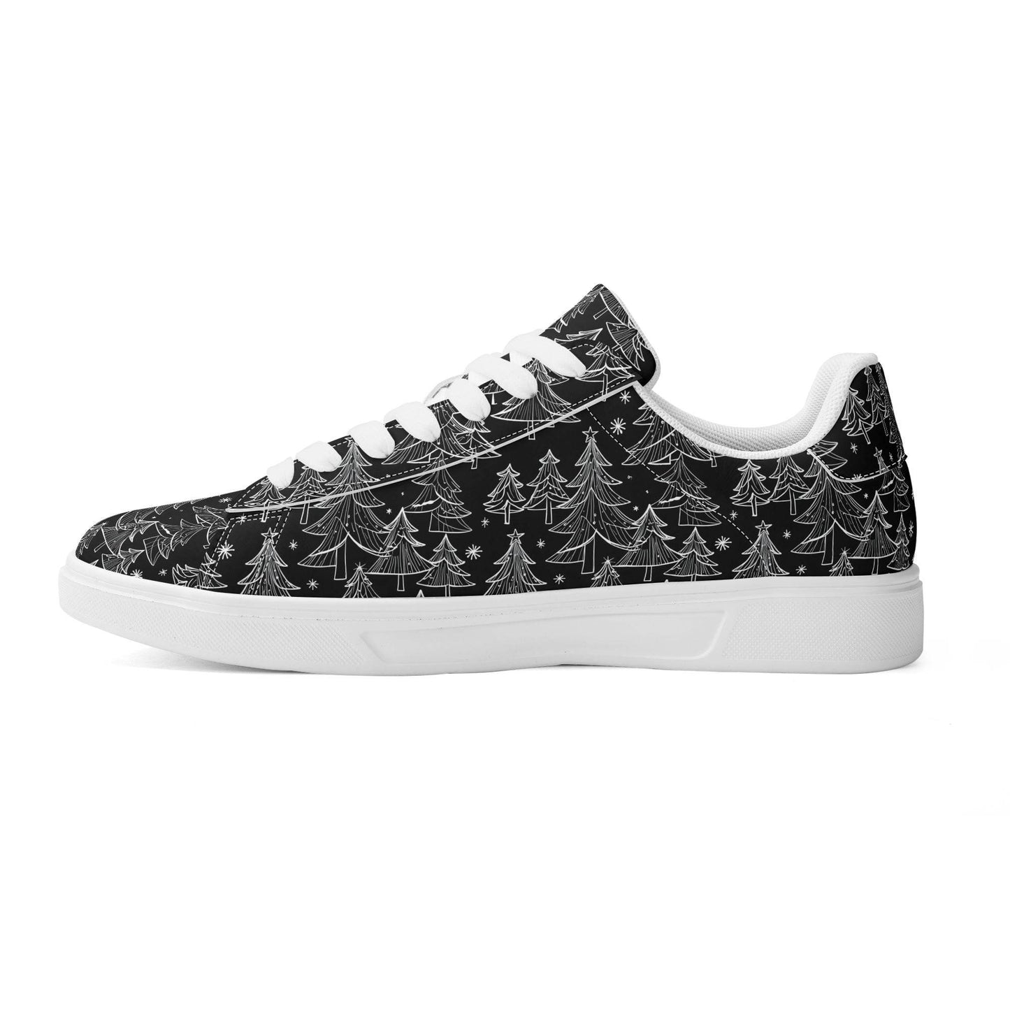 Black and White Trees Adult Lightweight Brand Low Top Leather Shoes - DeRose Seasonal