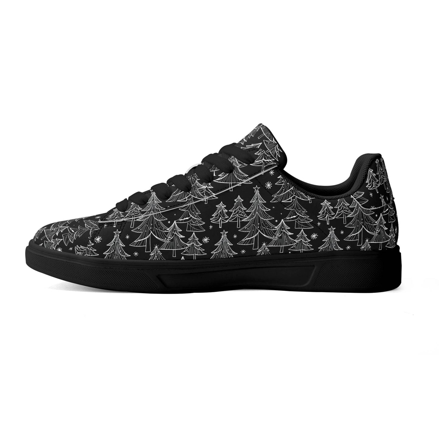 Black and White Trees Adult Lightweight Brand Low Top Leather Shoes - DeRose Seasonal