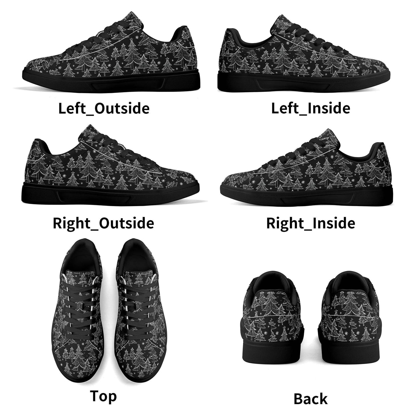 Black and White Trees Adult Lightweight Brand Low Top Leather Shoes - DeRose Seasonal