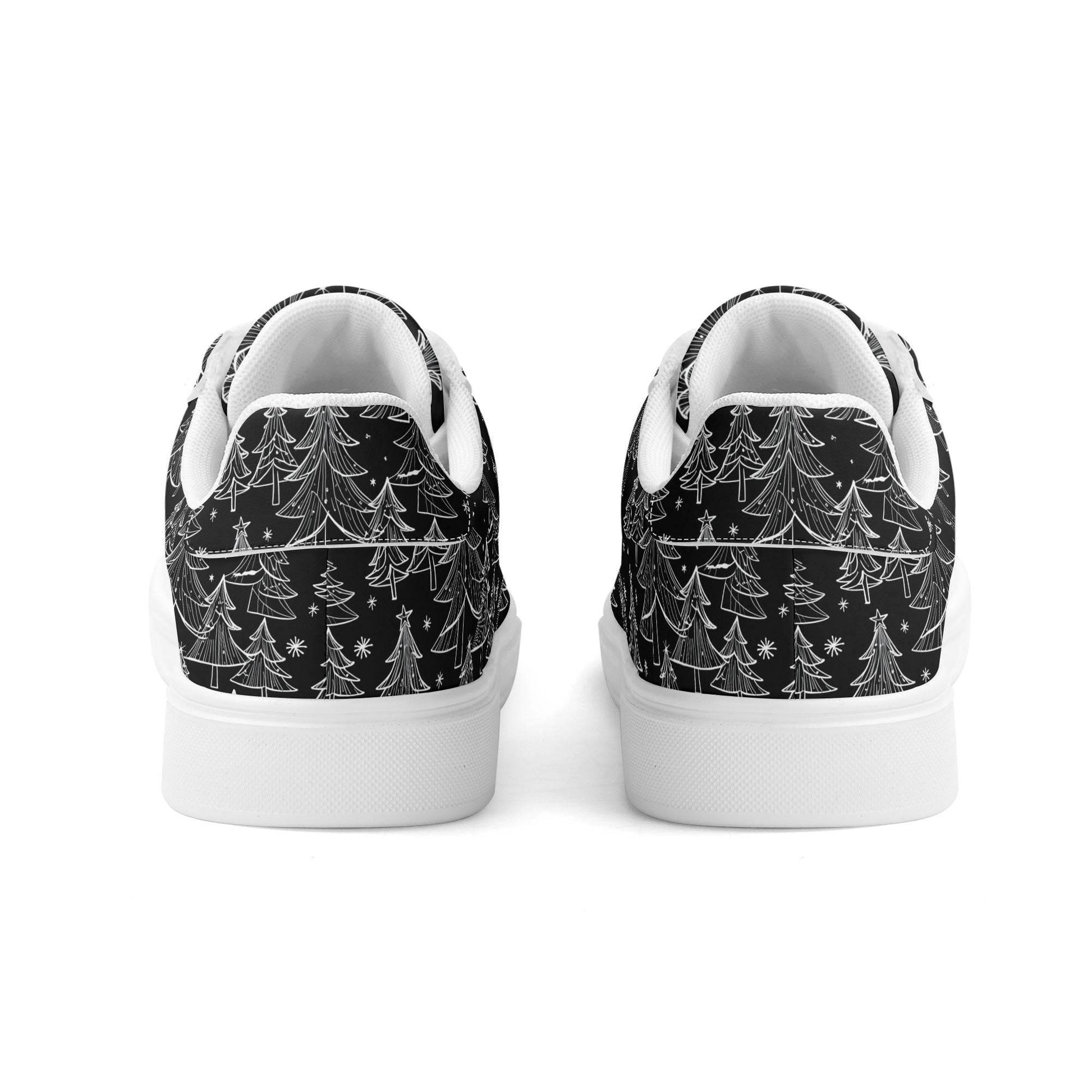 Black and White Trees Adult Lightweight Brand Low Top Leather Shoes - DeRose Seasonal