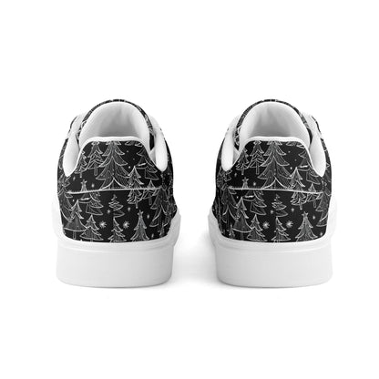 Black and White Trees Adult Lightweight Brand Low Top Leather Shoes - DeRose Seasonal
