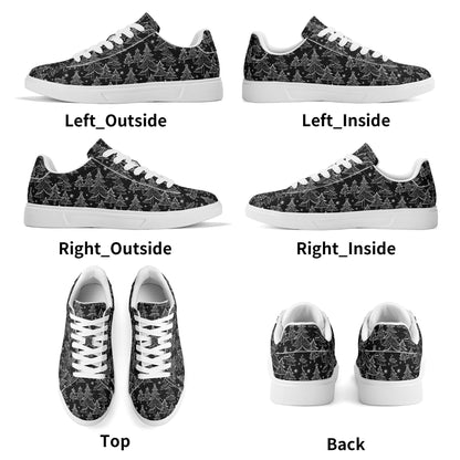 Black and White Trees Adult Lightweight Brand Low Top Leather Shoes - DeRose Seasonal