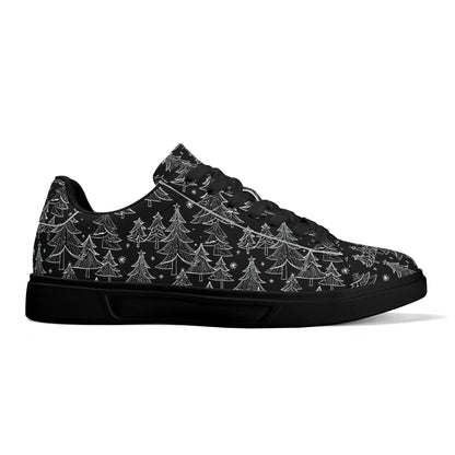 Black and White Trees Adult Lightweight Brand Low Top Leather Shoes - DeRose Seasonal