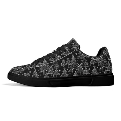Black and White Trees Adult Lightweight Brand Low Top Leather Shoes - DeRose Seasonal