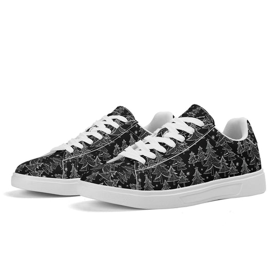 Black and White Trees Adult Lightweight Brand Low Top Leather Shoes - DeRose Seasonal